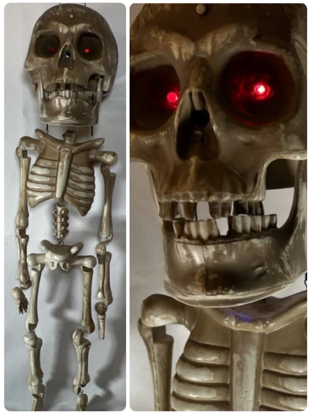 Gemmy Hanging Skelton Shaking Ratling Bones Eyes Light Wind Chime Hallowen Moves